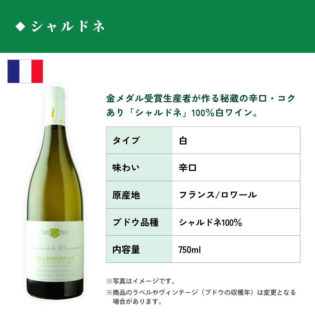 （白ワイン）シャルドネ　ドメーヌ・ド・ラ・ヴァンソニエール　2023年　フランス・ロワール　白　辛口　750ml